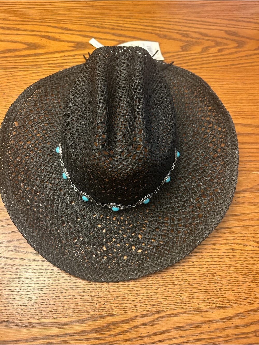 San Diego Hat Company Black Woven Cowboy Hat with Turquoise Bead Trim